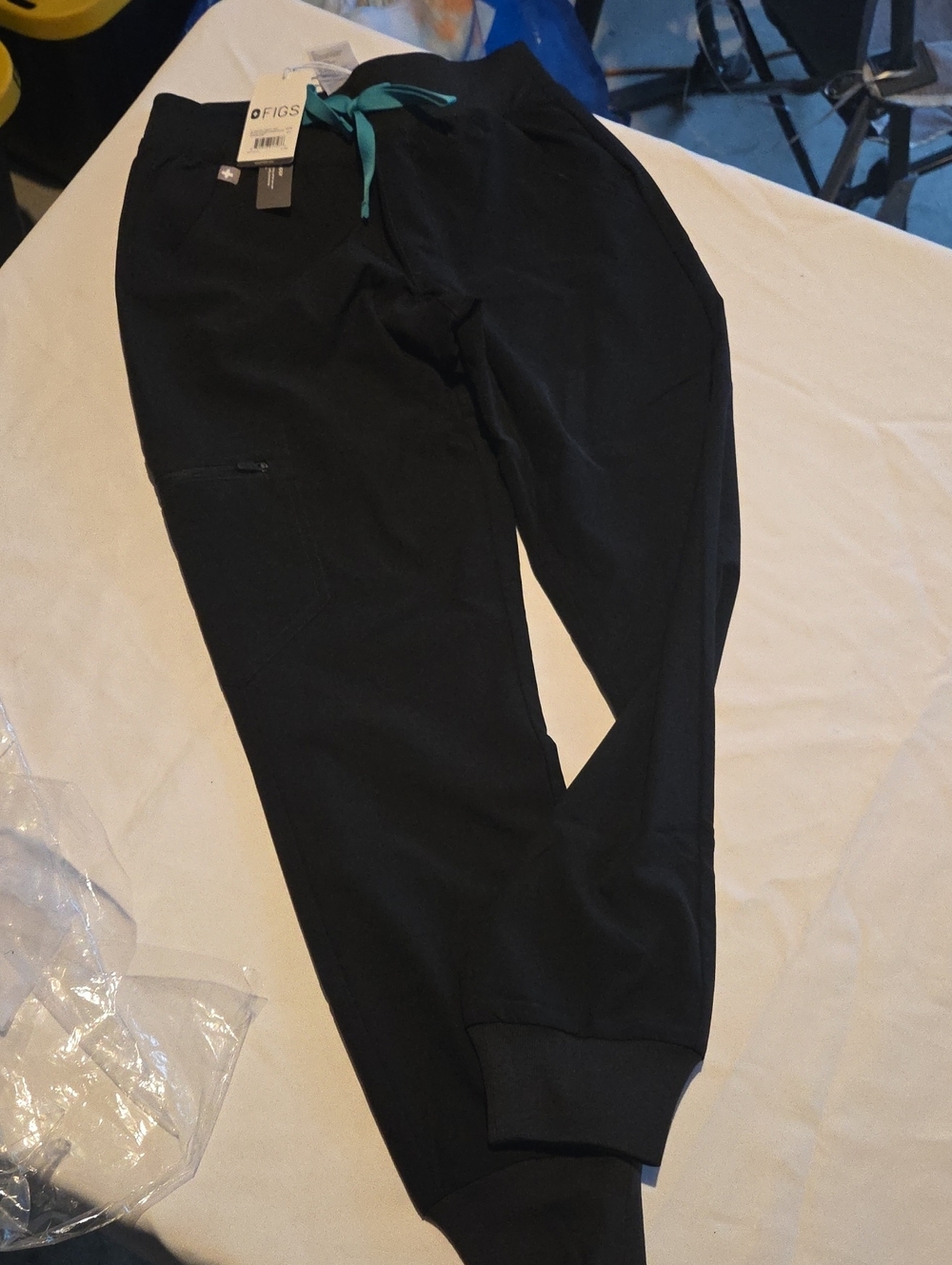 FIGS Black Jogger Pants with Teal Drawstring